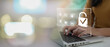 © Montri - Cyber security concept. Information security and encryption. Businessman using laptop to login and password for data protection and secure internet access.