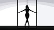 Black silhouette of slim pole dancer woman flat 