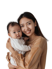 latin mother holding her newborn baby transparent background