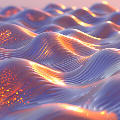 Wall Mural - An artful computergenerated image of purple and orange waves on liquid surface
