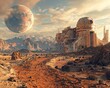 Capture the essence of the unforeseen consequences of terraforming Mars from a rear view perspective Show the aftermath of human intervention in a thought-provoking and visually striking way