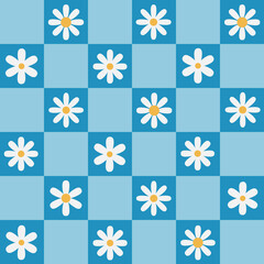 Wall Mural - Abstract seamless checkered pattern with daisy
