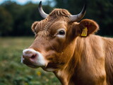 Fototapeta Zwierzęta - An adult large cow is white and brown in color. Cattle. Animals on the farm. Rural fauna. Mammals.