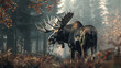 Majestic moose, crisp antler detail, natural forest habitat