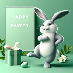 Sticker - A cool bunny dancing for the upcoming easter event, insta poster background template with copy space created with generative ai