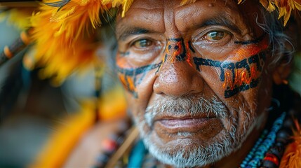 Native polynesian man with tatoos on face, beautiful portrait, travel photo