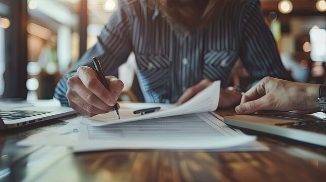 Business Mentor Reviewing Paperwork, Helping Employee with Contract and Pointing Out Mistakes in a Meeting