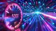 A speedometer with the number 5000 on it is shown in a colorful