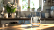 the water glass in the kitchen is filled with water.Generative AI