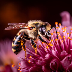 Canvas Print - A close-up of a bee pollinating a flower.