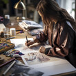 A close-up of a fashion designer sketching new designs