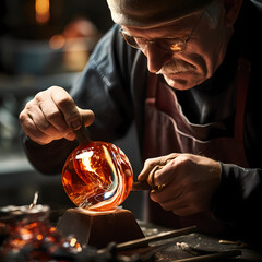 Wall Mural - A close-up of a glassblower creating delicate glass orbs