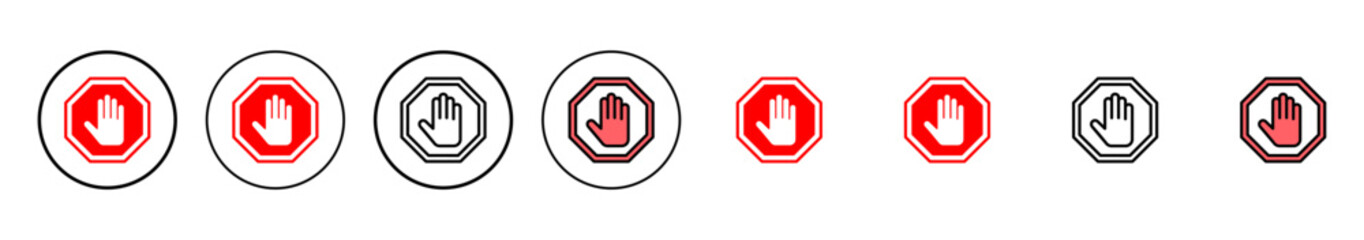 Stop icon vector illustration. stop road sign. hand stop sign and symbol. Do not enter stop red sign with hand