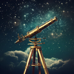 Sticker - Vintage telescope pointed at the stars. 