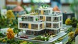 Showcasing apartments designed to withstand natural disasters, with miniature construction scenes focusing on reinforcement 