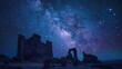 The mysterious ruins of an ancient civilization, set against a backdrop of a star-filled night sky