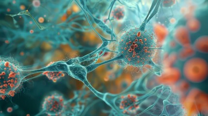 Wall Mural - microscopic view inside a living cell, abstract microbiology background with intricate structures