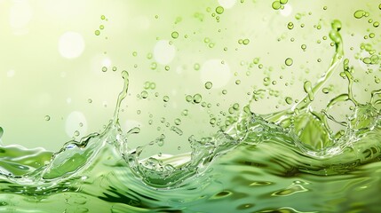 Wall Mural - Serene abstract background of transparent green water surface with bubbles and splashing, aquatic texture