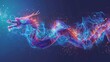 Abstract Flying Dragon on Dark Blue Background Representing AI, Neural Networks and Big Data