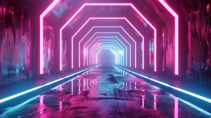 Wall Mural - Futuristic abstract neon background, ascending pink and blue glowing lines, laser rays, fantastic wallpaper, 3D rendering