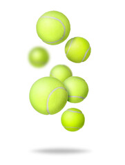 Poster - Many tennis balls falling on white background