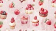Watercolor Dessert Pattern. watercolor cupcake donuts, cake patterns for wallpapers, fabrics, textiles, and banners.