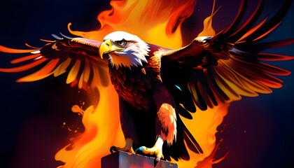 Wall Mural - An eagle on fire in a graffiti style with spray paint and oil gouache melting together