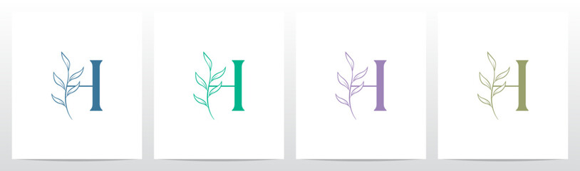 Branch Twig Stem Leaf on Letter Initial Logo Design H