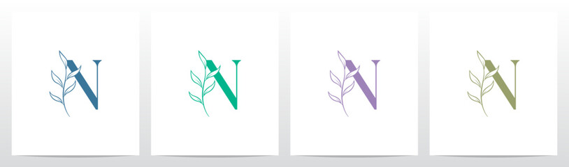 Branch Twig Stem Leaf on Letter Initial Logo Design N