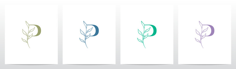 Branch Twig Stem Leaf on Letter Initial Logo Design P