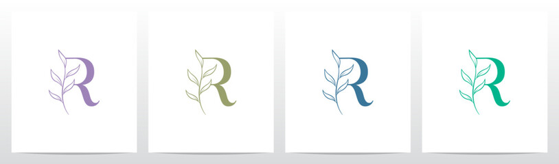 Branch Twig Stem Leaf on Letter Initial Logo Design R