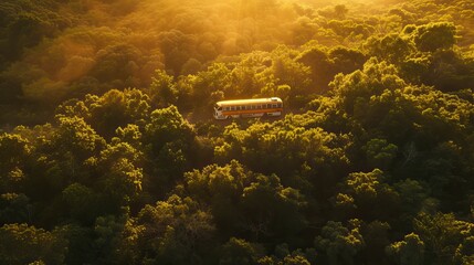 Wall Mural - The tour bus travels through the forest. Forest Image