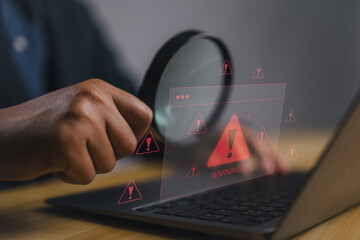 Fototapete - System warning hacked alert, cyber attack on computer network. Cybersecurity vulnerability, data breach, illegal connection, compromised information concept. Malicious software, virus and cybercrime.