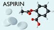 3D rendering of aspirin molecular structure with white medicines