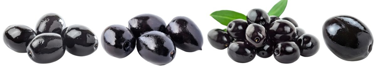 Wall Mural - Collection of PNG. Black olives isolated on a transparent background.