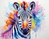 Fototapeta Konie - Zebra, water color, drawing, vibrant color, cute
