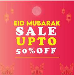 Wall Mural - Eid Mubarak Sale upto 50% with red gradient backgrounds