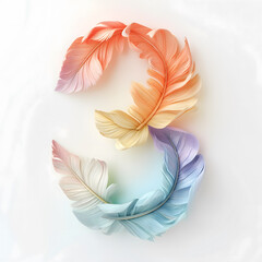 Wall Mural - Creative illustration of letter 3 made of colorful feathers on white background