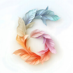 Wall Mural - Creative illustration of letter 6 made of colorful feathers on white background