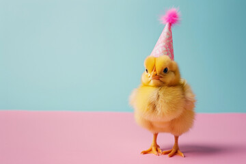 Poster - A cute easter chick wearing a fun celebration party hat