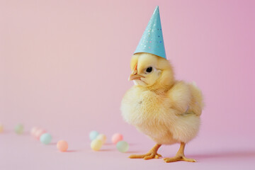 Sticker - A cute easter chick wearing a fun celebration party hat