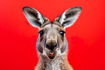 Wall Mural - A kangaroo is looking at the camera with its mouth open