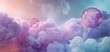 3d photorealistic volumetric purple and blue soap clouds with lots of bubbles and splash on a bright background