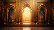 Ramadhan eid mubarak bakcground mosque praying hall with spiral pillars of stones and roof tiling illuminated with sunlight. 