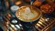 portrait of a coffee latte photographer, coffee latte surface motif