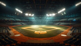 Fototapeta Sport - Empty baseball arena, stadium, sports ground with flashlights an