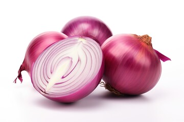 Wall Mural - Fresh whole and sliced red onion isolated on white background