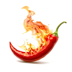 Wall Mural - red chili with fire flame isolated