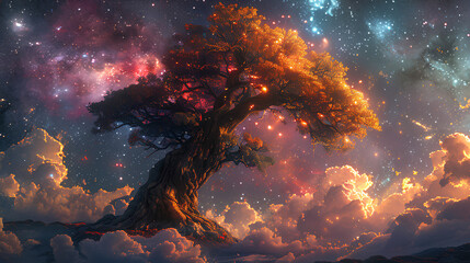 Wall Mural - huge trees of life blend with galaxies with generative ai