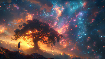 huge trees of life blend with galaxies with generative ai